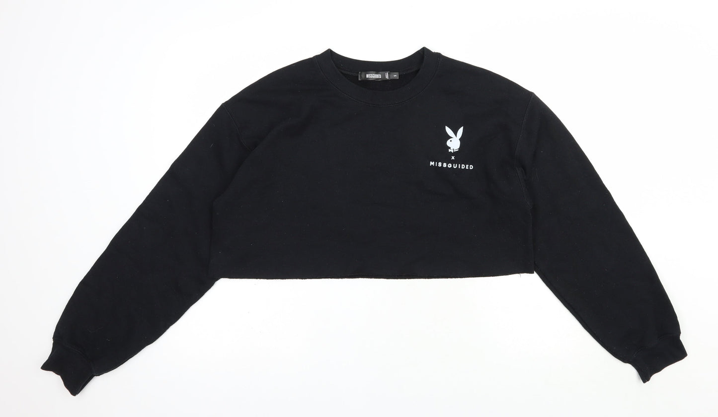 Missguided Womens Black  Cotton Pullover Sweatshirt Size S  Pullover - Cropped