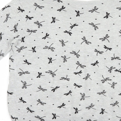 TU Womens Grey Boat Neck Geometric Viscose Pullover Jumper Size 8   - Dragonfly Print