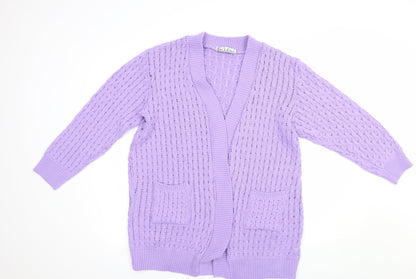 Pure & Natural` Womens Purple V-Neck  Acrylic Cardigan Jumper Size M