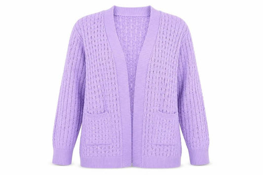 Pure & Natural` Womens Purple V-Neck  Acrylic Cardigan Jumper Size M