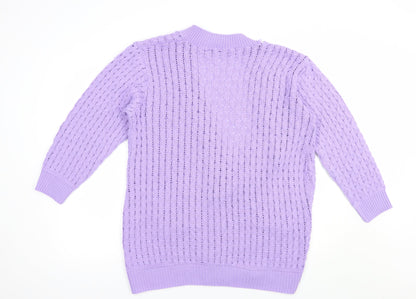 Pure & Natural` Womens Purple V-Neck  Acrylic Cardigan Jumper Size M