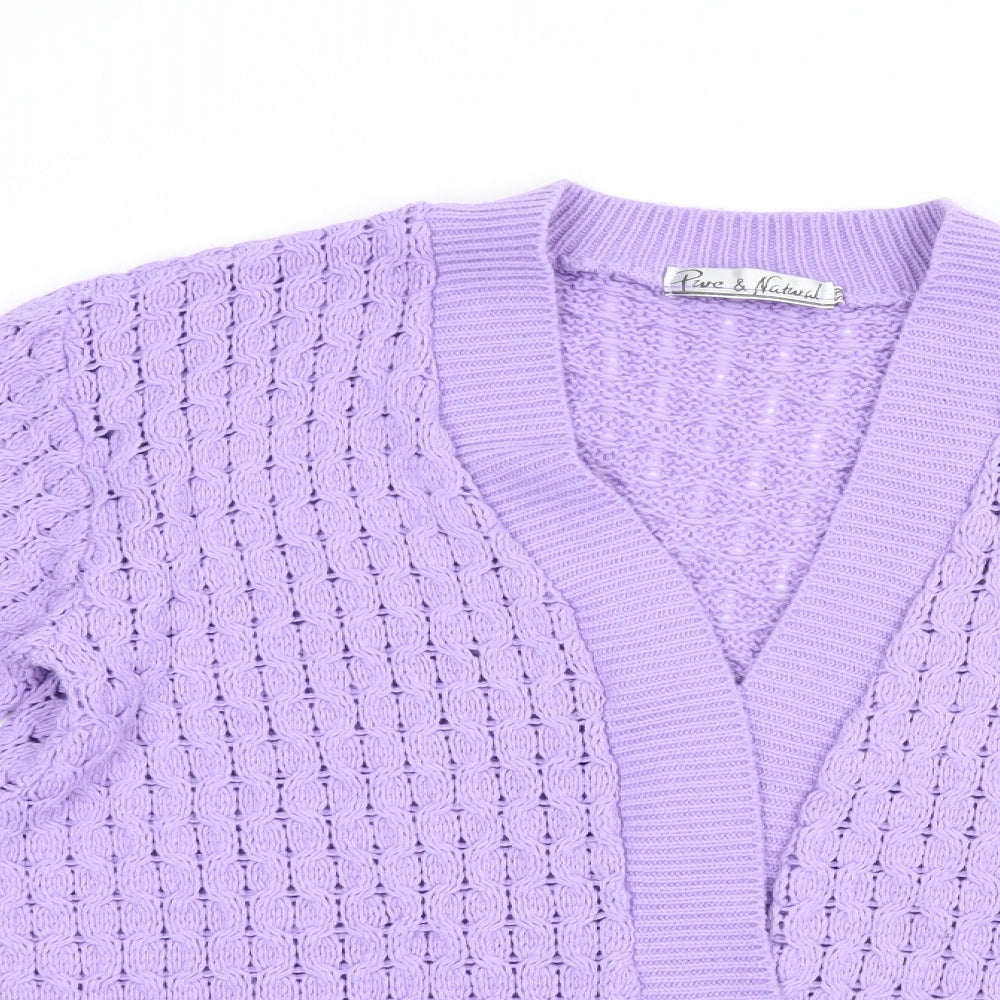 Pure & Natural` Womens Purple V-Neck  Acrylic Cardigan Jumper Size M