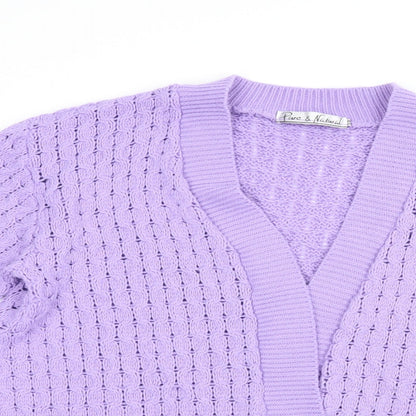 Pure & Natural` Womens Purple V-Neck  Acrylic Cardigan Jumper Size M