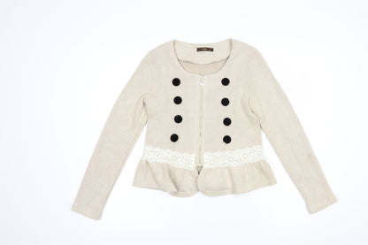 Soma Womens Beige Scoop Neck  Viscose Full Zip Jumper Size S   - Lace Detail