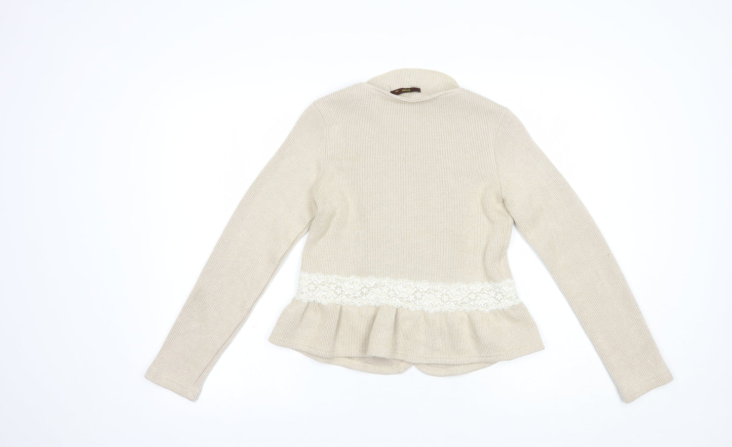Soma Womens Beige Scoop Neck  Viscose Full Zip Jumper Size S   - Lace Detail