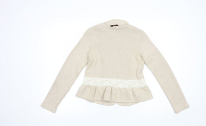 Soma Womens Beige Scoop Neck  Viscose Full Zip Jumper Size S   - Lace Detail