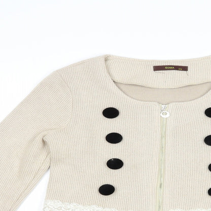 Soma Womens Beige Scoop Neck  Viscose Full Zip Jumper Size S   - Lace Detail