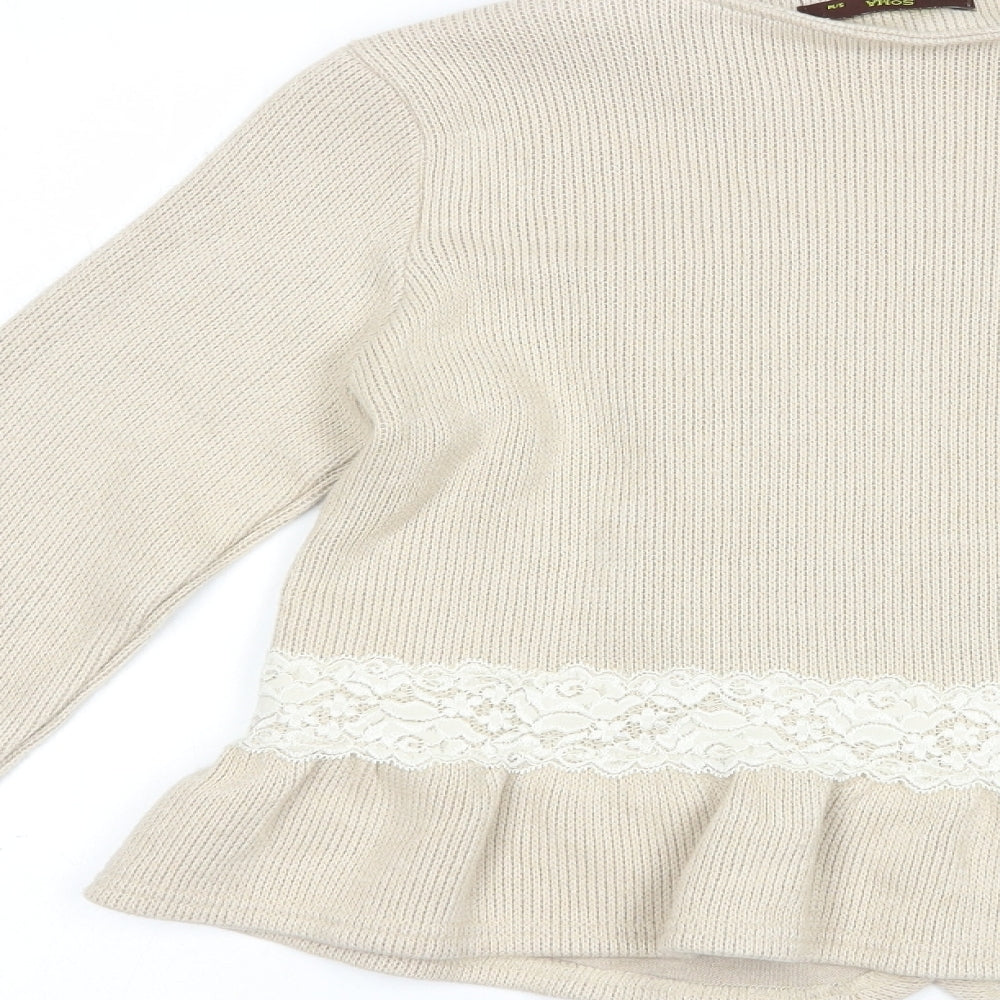 Soma Womens Beige Scoop Neck  Viscose Full Zip Jumper Size S   - Lace Detail