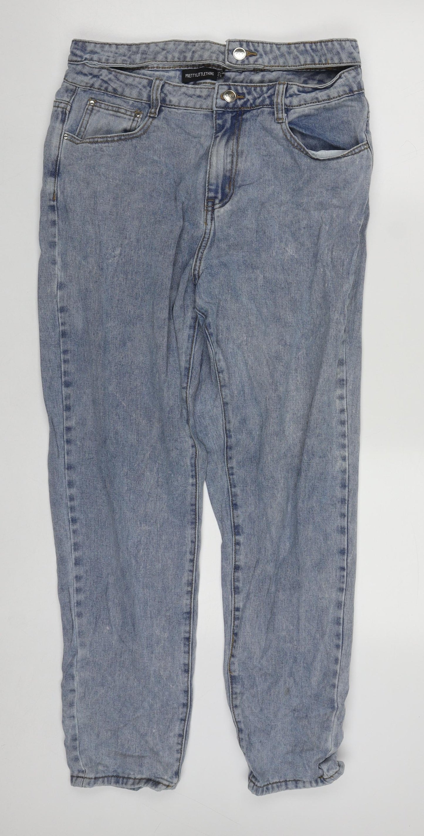 PRETTYLITTLETHING Womens Blue  Cotton Straight Jeans Size 12 L29 in Regular Zip
