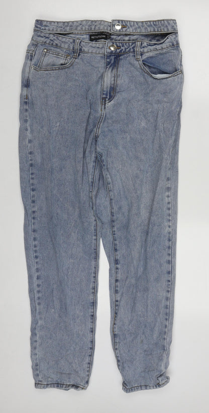 PRETTYLITTLETHING Womens Blue  Cotton Straight Jeans Size 12 L29 in Regular Zip