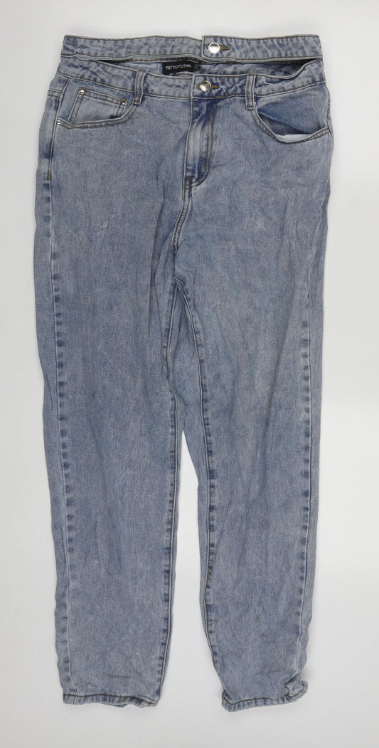 PRETTYLITTLETHING Womens Blue  Cotton Straight Jeans Size 12 L29 in Regular Zip