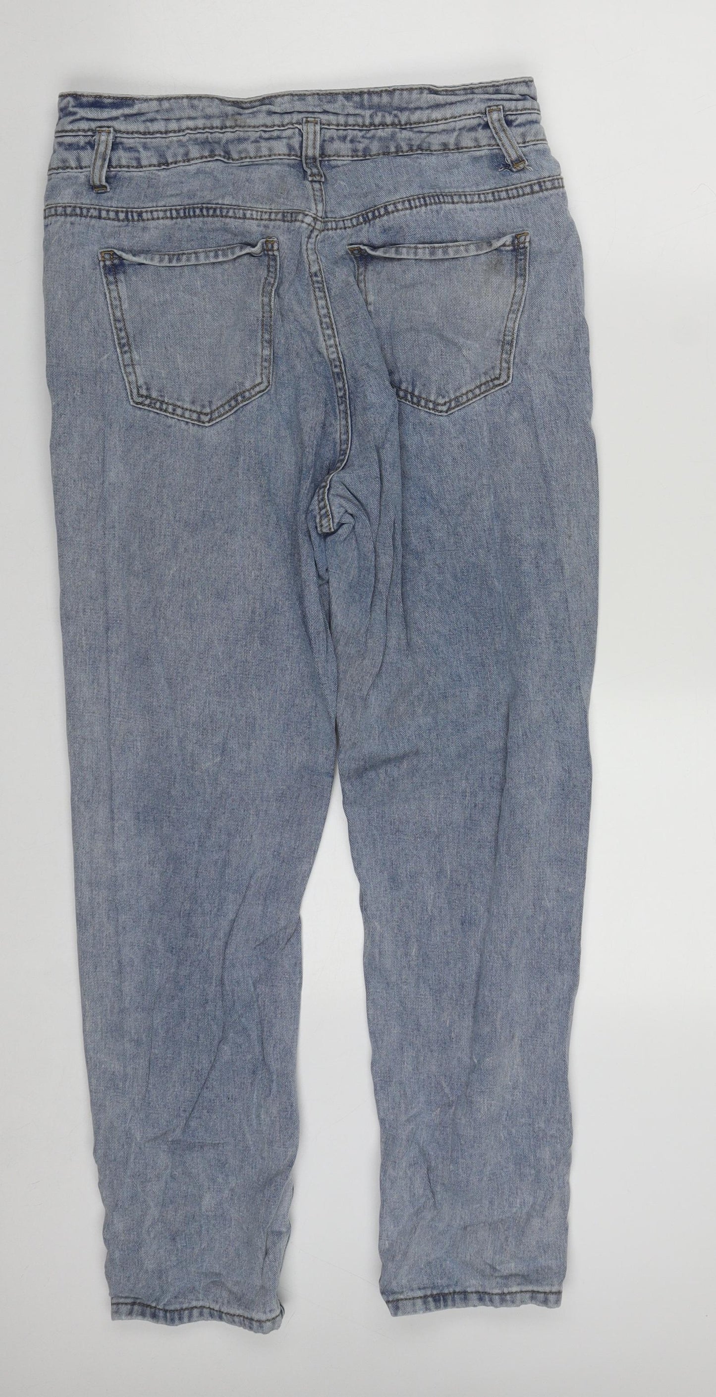 PRETTYLITTLETHING Womens Blue  Cotton Straight Jeans Size 12 L29 in Regular Zip