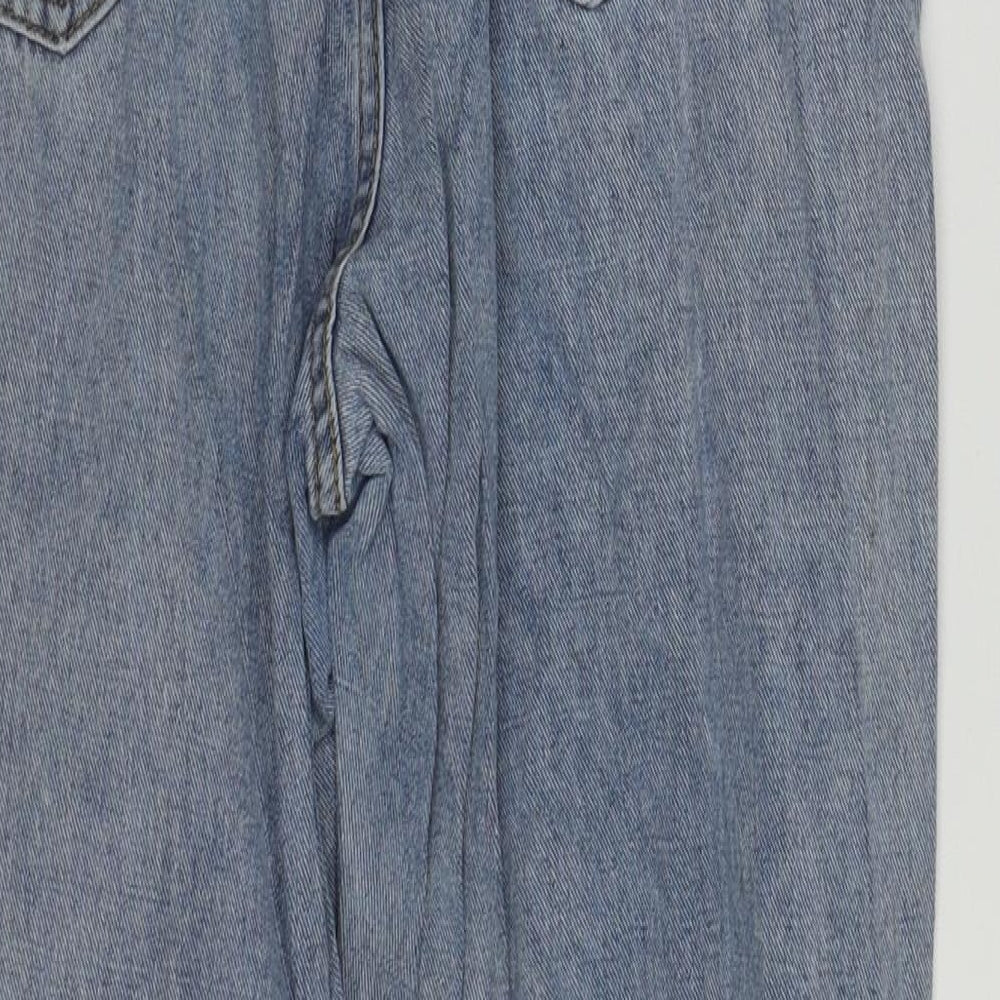 PRETTYLITTLETHING Womens Blue  Cotton Straight Jeans Size 12 L29 in Regular Zip