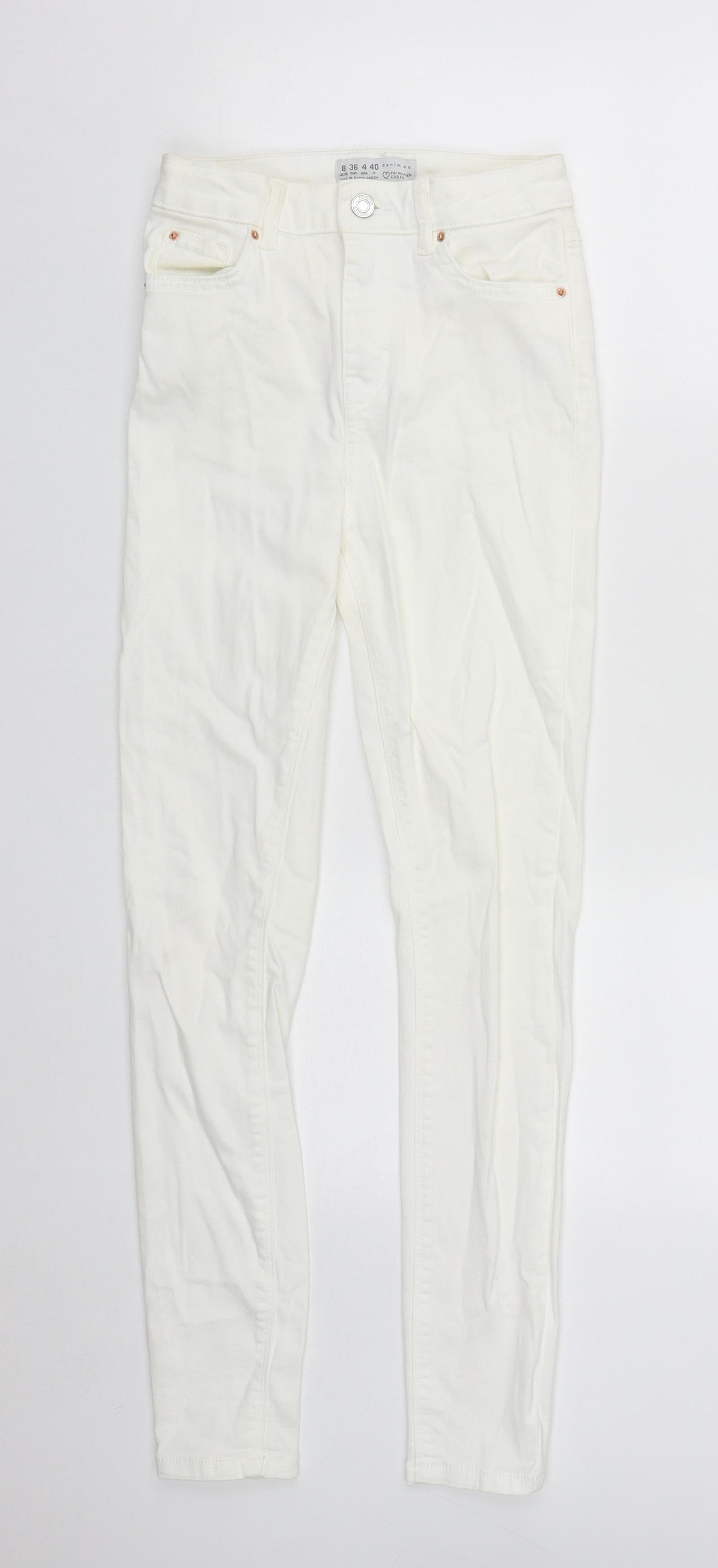 Denim & Co. Womens White  Cotton Straight Jeans Size 8 L29 in Regular Zip