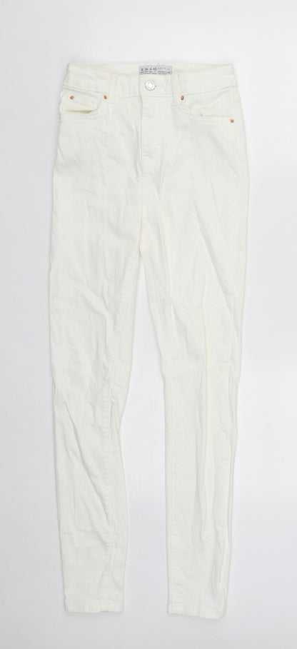 Denim & Co. Womens White  Cotton Straight Jeans Size 8 L29 in Regular Zip