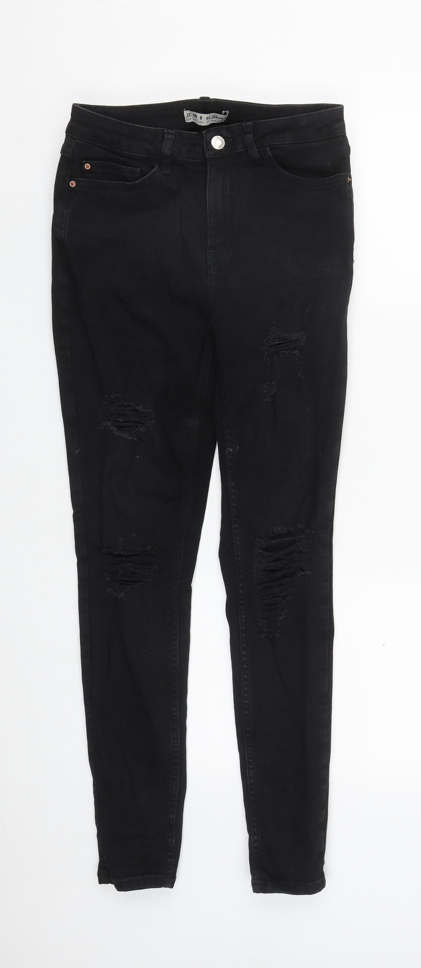 Denim & Co. Womens Black  Cotton Straight Jeans Size 12 L29 in Regular Zip