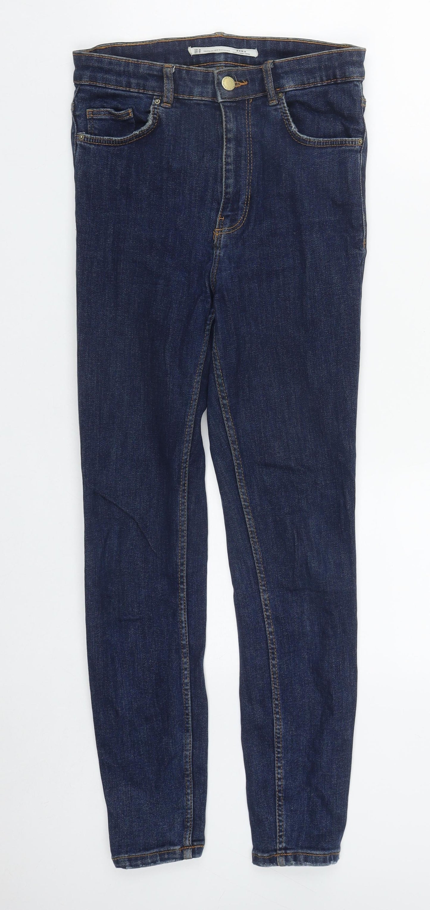 Zara Womens Blue  Cotton Straight Jeans Size 28 in L27 in Regular Zip