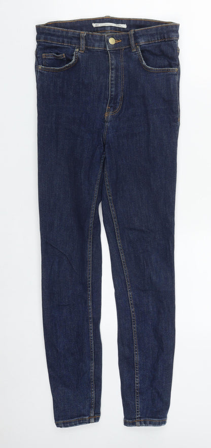 Zara Womens Blue  Cotton Straight Jeans Size 28 in L27 in Regular Zip