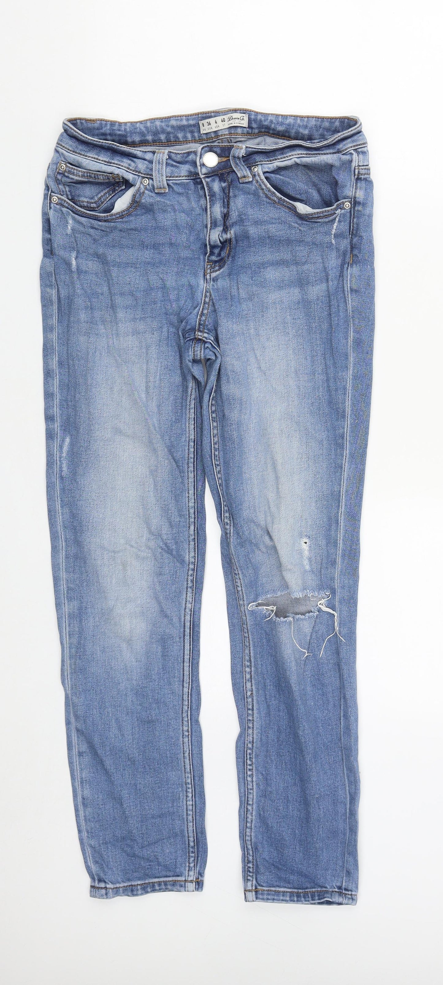 Denim & Co. Womens Blue  Cotton Straight Jeans Size 8 L26 in Regular Zip