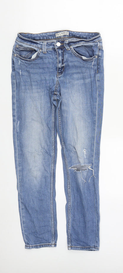Denim & Co. Womens Blue  Cotton Straight Jeans Size 8 L26 in Regular Zip