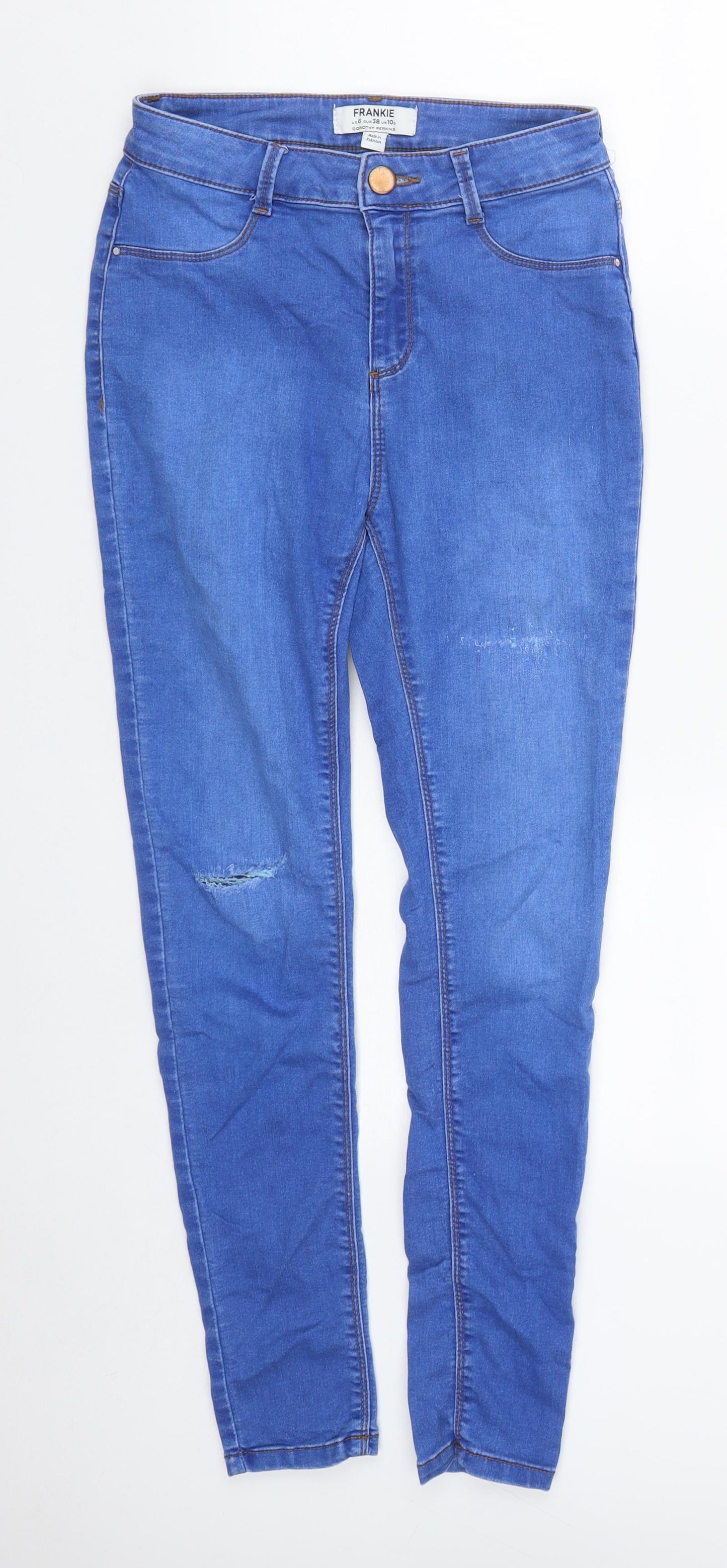 Dorothy Perkins Womens Blue  Cotton Straight Jeans Size 10 L27 in Regular Zip