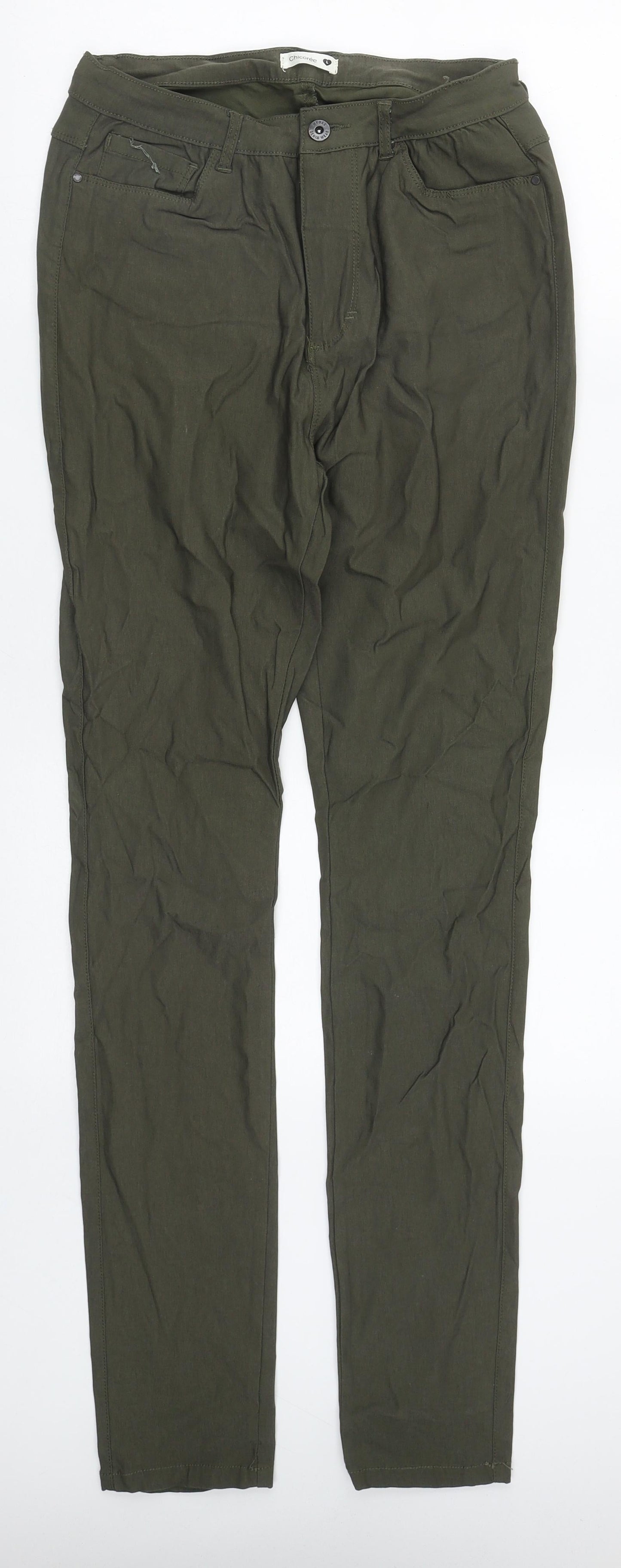 Chicoree Womens Green  Cotton Straight Jeans Size L L33 in Regular Zip