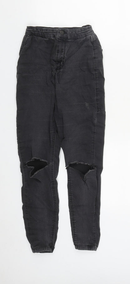 Topshop Womens Black  Cotton Straight Jeans Size 24 in L24 in Regular Zip