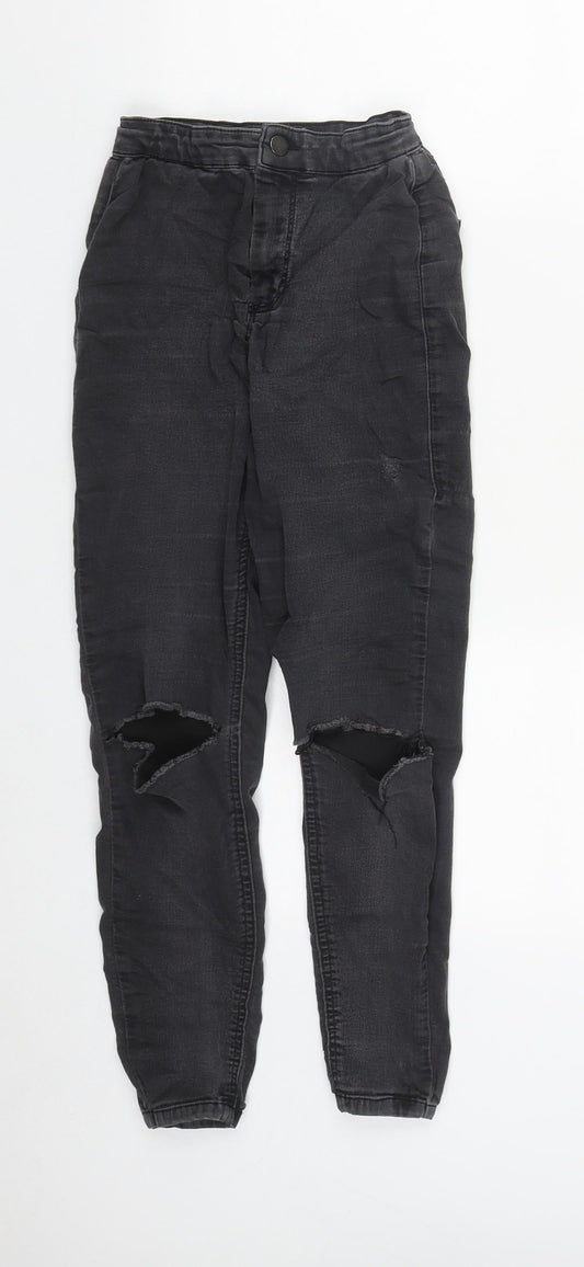 Topshop Womens Black  Cotton Straight Jeans Size 24 in L24 in Regular Zip