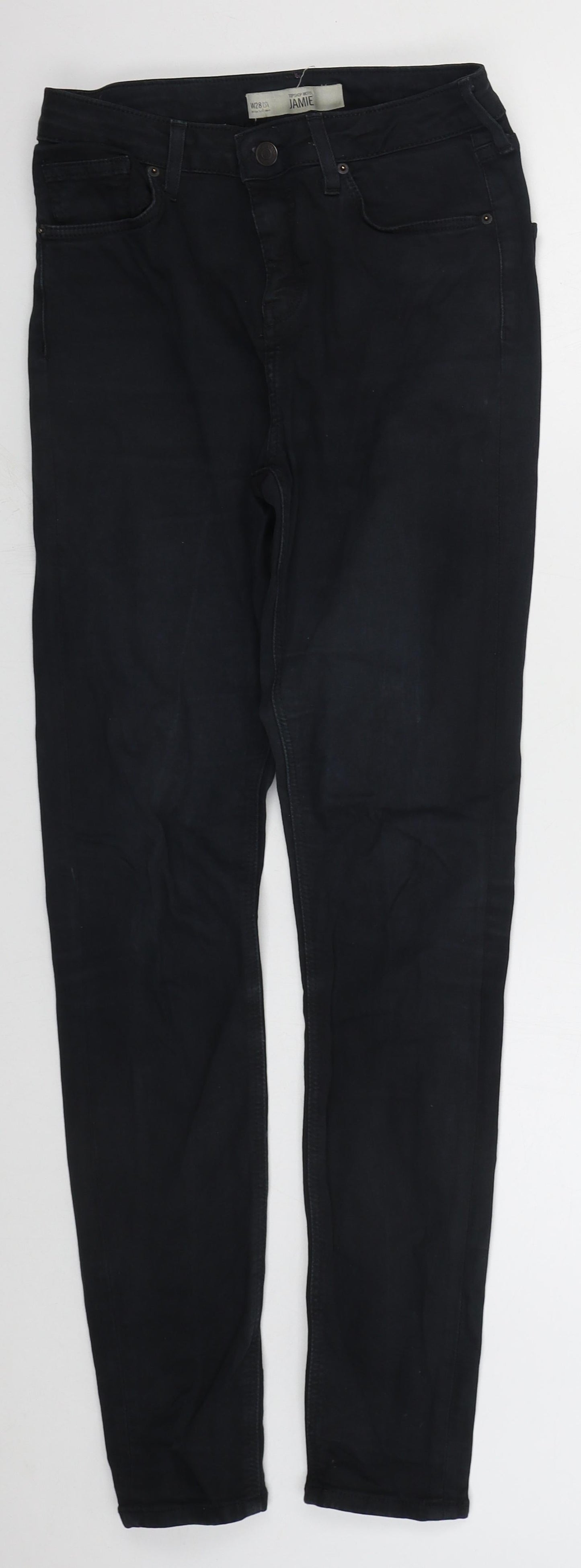 Topshop Womens Black  Cotton Skinny Jeans Size 28 in L30 in Regular Button