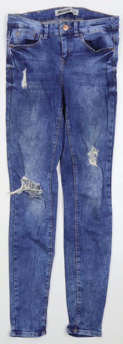 New Look Womens Blue  Cotton Skinny Jeans Size 8 L29 in Regular Button