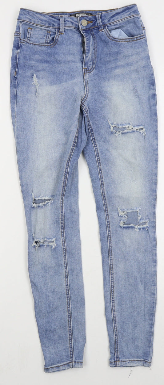 Missguided Womens Blue  Cotton Skinny Jeans Size 6 L26 in Regular Button