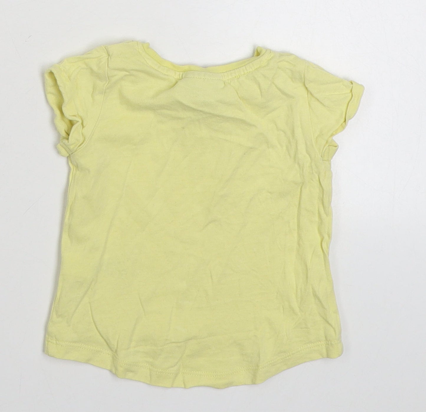 NEXT Girls Yellow  100% Cotton Basic T-Shirt Size 3-6 Months Round Neck Pullover