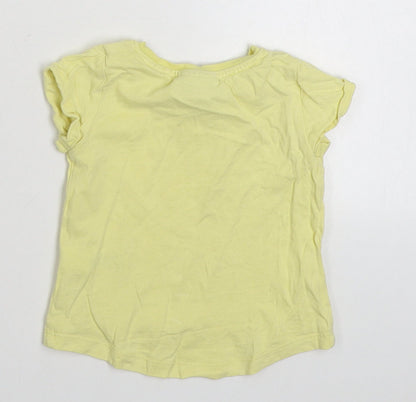 NEXT Girls Yellow  100% Cotton Basic T-Shirt Size 3-6 Months Round Neck Pullover