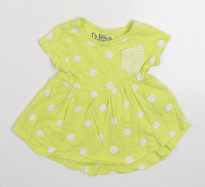 NEXT Girls Yellow Polka Dot 100% Cotton Skater Dress  Size 3-6 Months  Round Neck Pullover