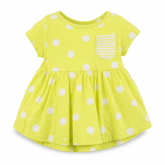 NEXT Girls Yellow Polka Dot 100% Cotton Skater Dress  Size 3-6 Months  Round Neck Pullover
