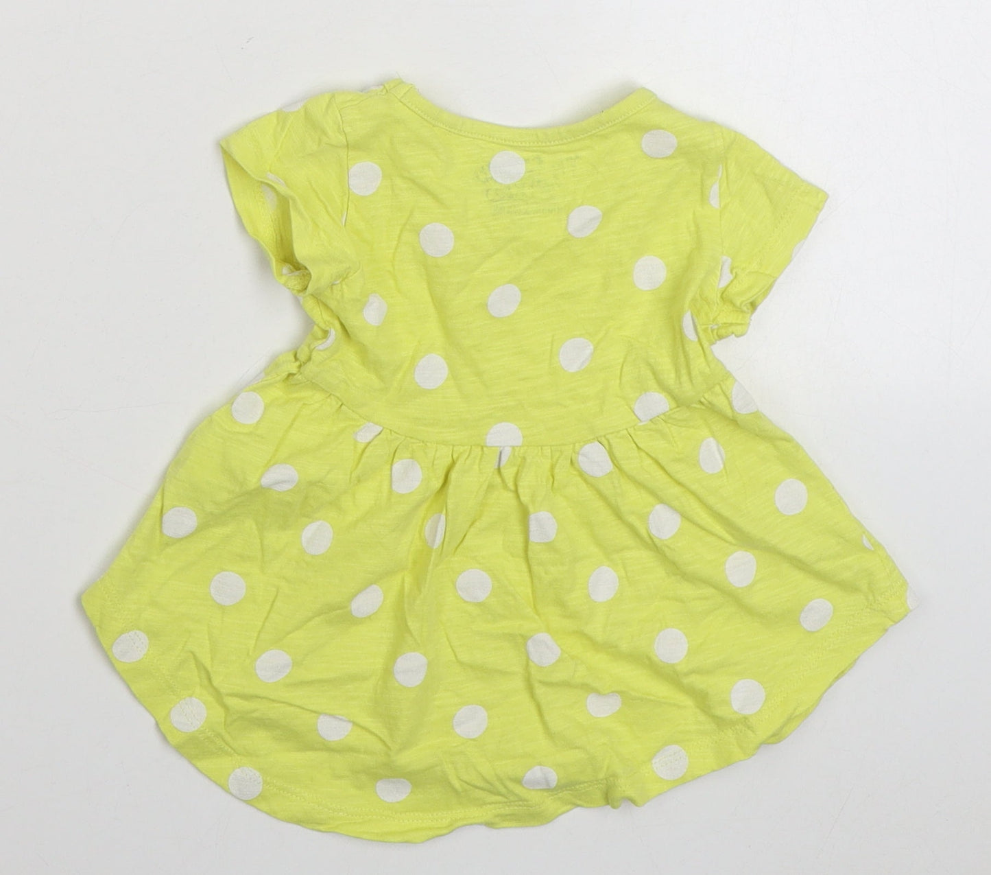 NEXT Girls Yellow Polka Dot 100% Cotton Skater Dress  Size 3-6 Months  Round Neck Pullover