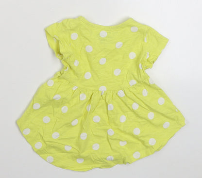 NEXT Girls Yellow Polka Dot 100% Cotton Skater Dress  Size 3-6 Months  Round Neck Pullover