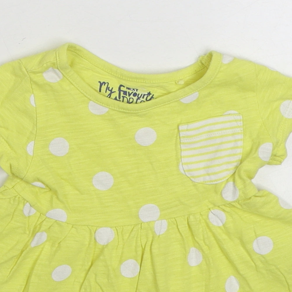 NEXT Girls Yellow Polka Dot 100% Cotton Skater Dress  Size 3-6 Months  Round Neck Pullover