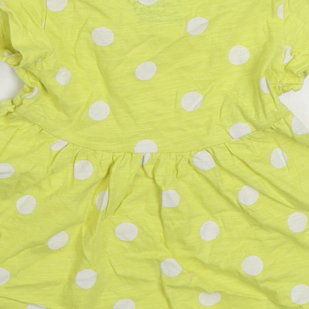 NEXT Girls Yellow Polka Dot 100% Cotton Skater Dress  Size 3-6 Months  Round Neck Pullover