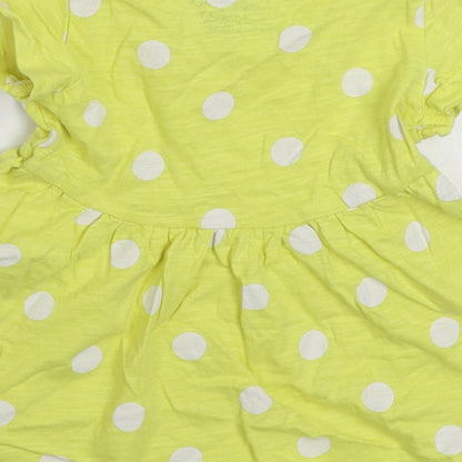 NEXT Girls Yellow Polka Dot 100% Cotton Skater Dress  Size 3-6 Months  Round Neck Pullover
