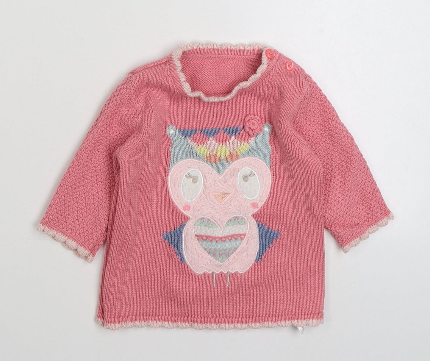 George Girls Pink  Cotton Pullover Jumper Size 3-6 Months  Button