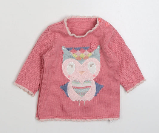 George Girls Pink  Cotton Pullover Jumper Size 3-6 Months  Button