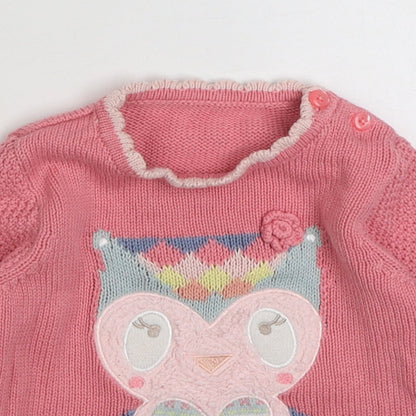 George Girls Pink  Cotton Pullover Jumper Size 3-6 Months  Button