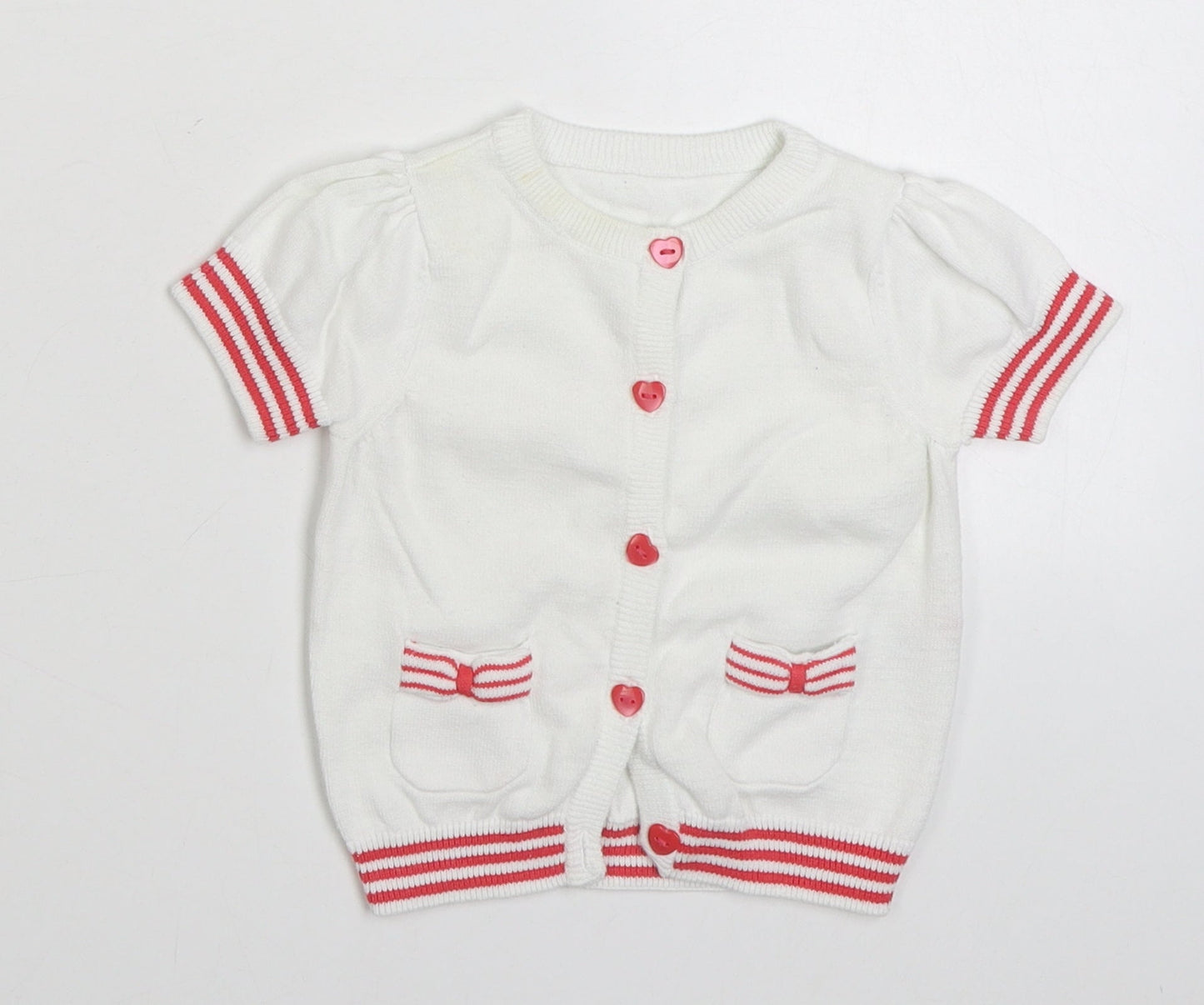 Mothercare Girls White  100% Cotton Cardigan Jumper Size 9-12 Months  Button