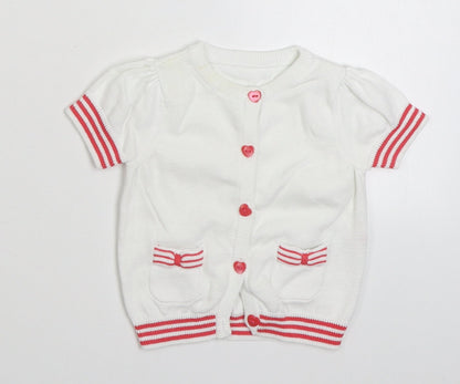 Mothercare Girls White  100% Cotton Cardigan Jumper Size 9-12 Months  Button
