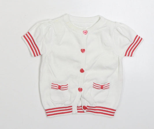 Mothercare Girls White  100% Cotton Cardigan Jumper Size 9-12 Months  Button