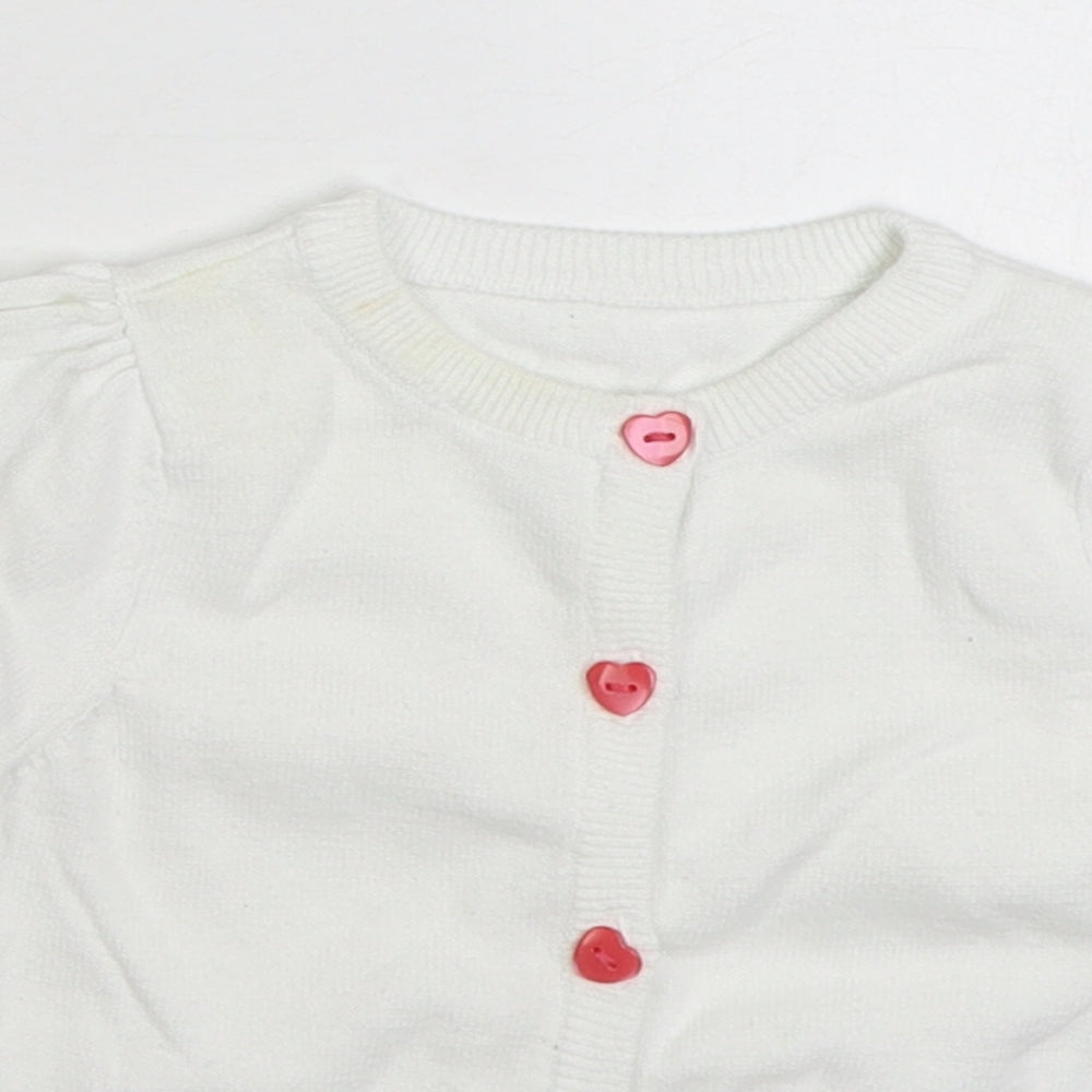 Mothercare Girls White  100% Cotton Cardigan Jumper Size 9-12 Months  Button