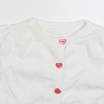 Mothercare Girls White  100% Cotton Cardigan Jumper Size 9-12 Months  Button