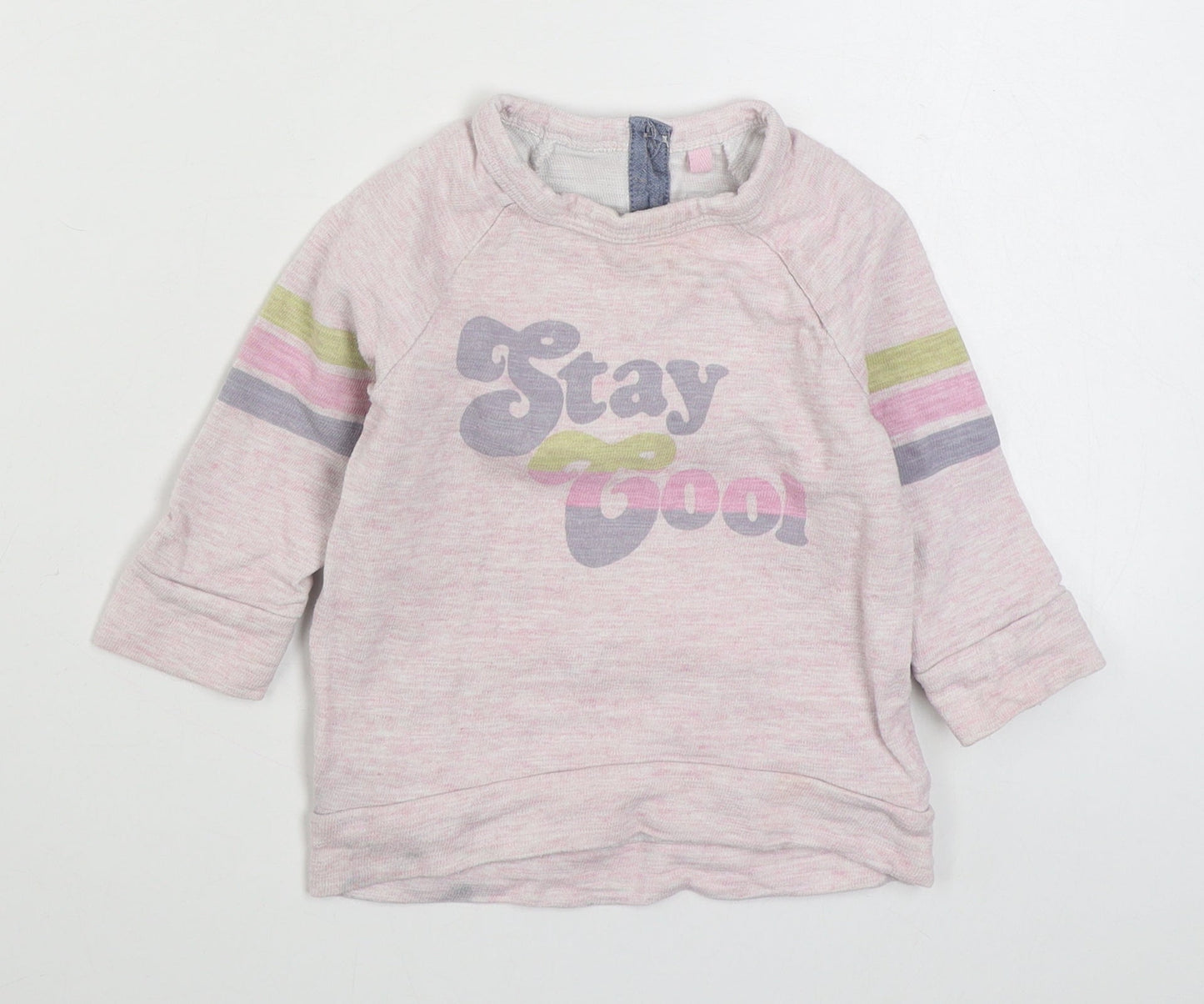 NEXT Girls Pink Striped 100% Cotton Pullover Jumper Size 9-12 Months  Button