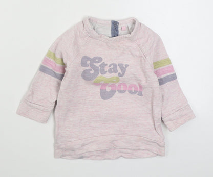 NEXT Girls Pink Striped 100% Cotton Pullover Jumper Size 9-12 Months  Button